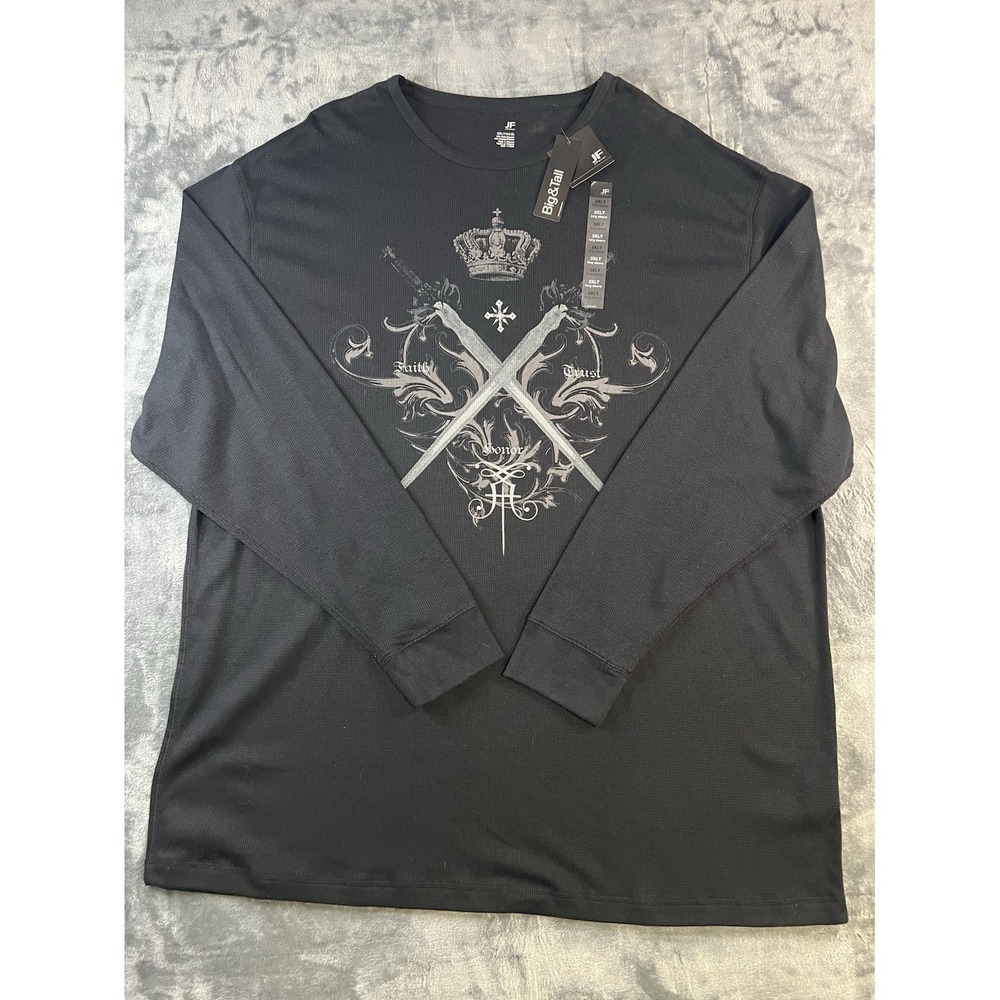 J. Ferrar Men's 3XLT Big & Tall Black Graphic Print Crew Neck Long Sleeve Tee
